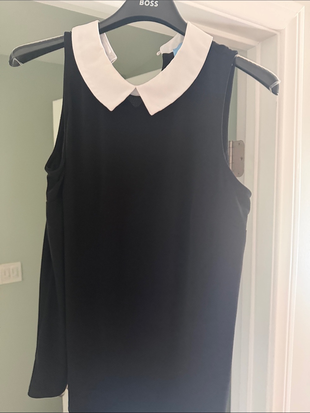 CeCe Black Sleeveless Top with White Peter Pan Collar